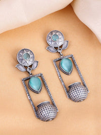 PANASH Silver-Plated Oxidised Classic Drop Earrings