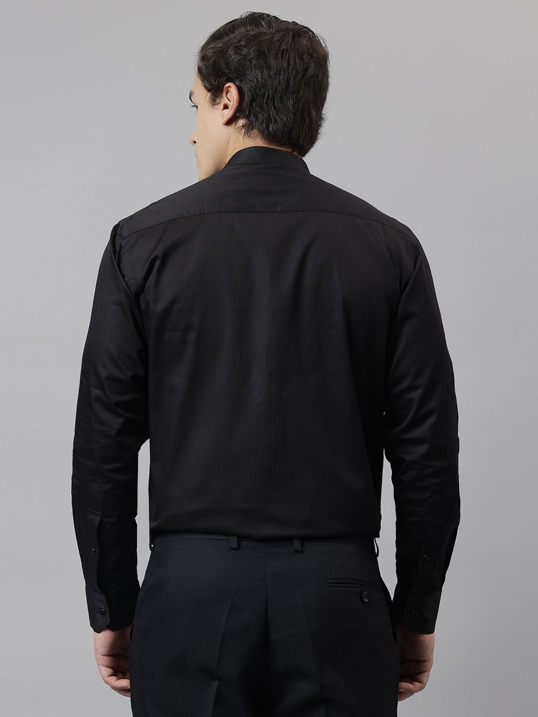 Hancock Men Black Solid Satin Slim Fit Pure Cotton Tuxedo Formal Shirt