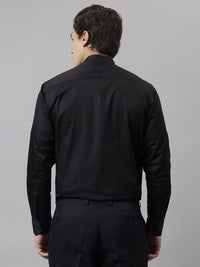 Hancock Men Black Solid Satin Slim Fit Pure Cotton Tuxedo Formal Shirt