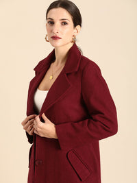 all about you Women Maroon Notched Lapel Single-Breasted Trench Coat