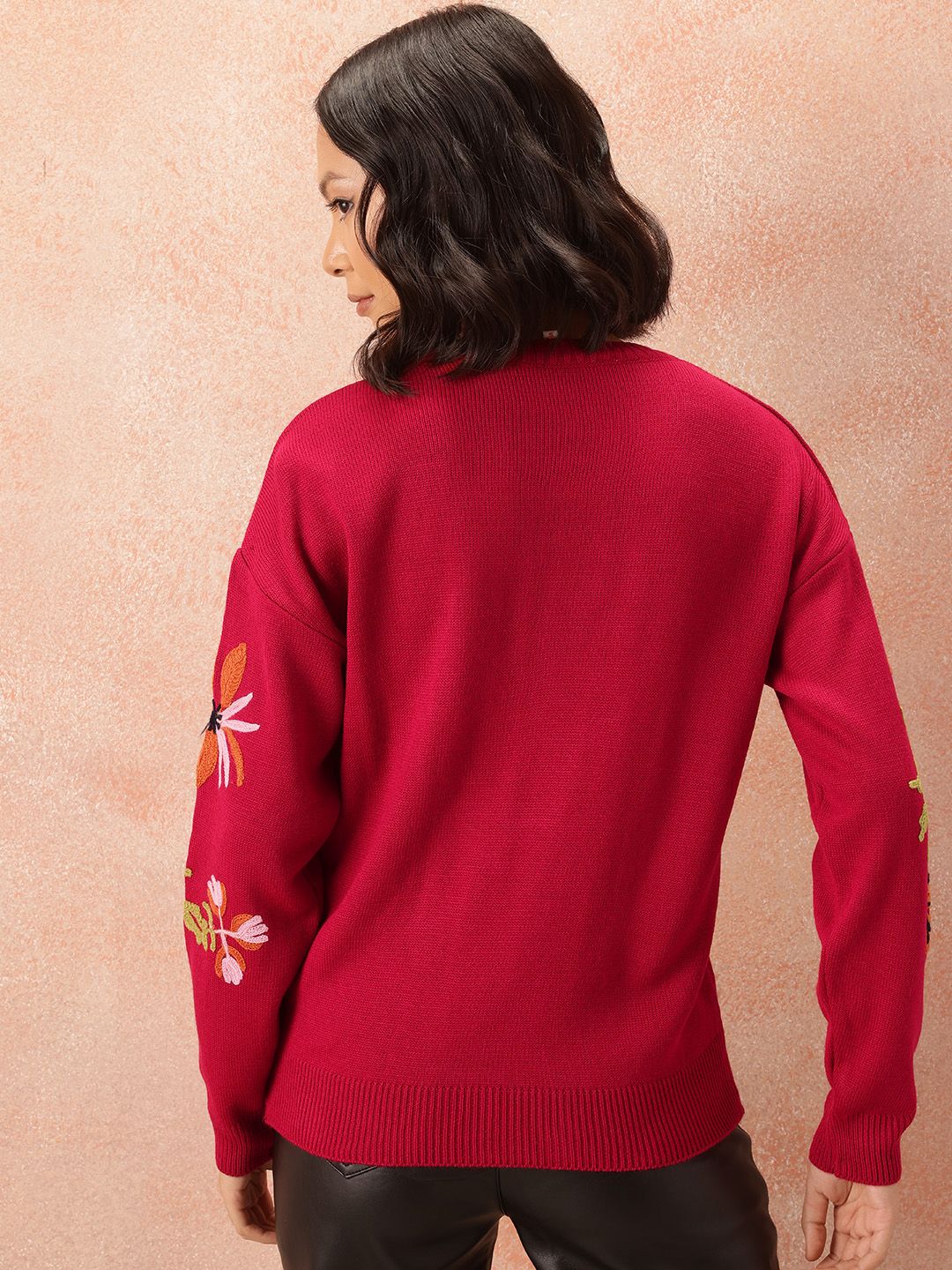 all about you Floral Embroidered Pure Acrylic Pullover