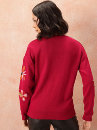 all about you Floral Embroidered Pure Acrylic Pullover