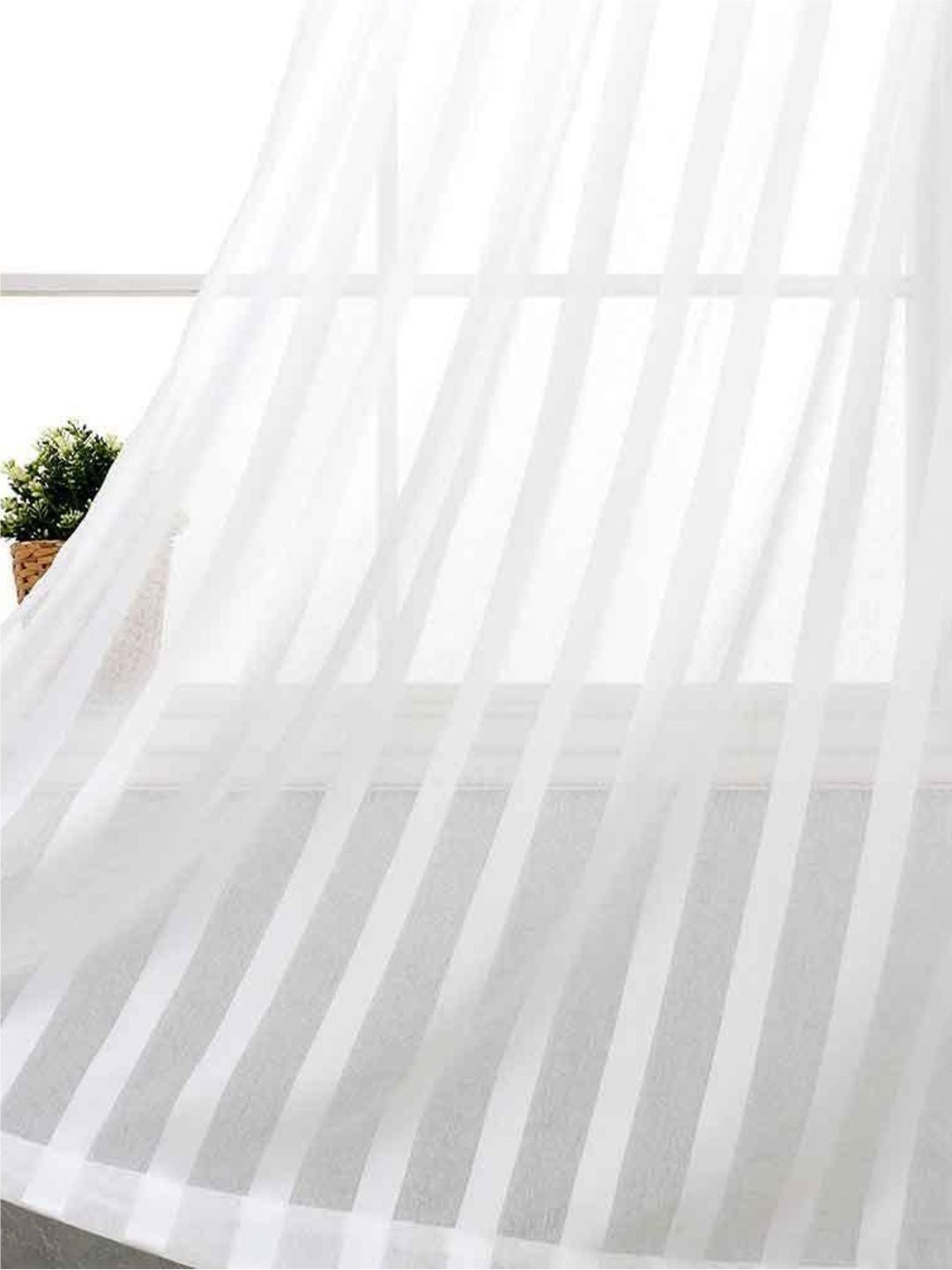 URBAN SPACE White Set of 2 Stiped Sheer Window Curtain