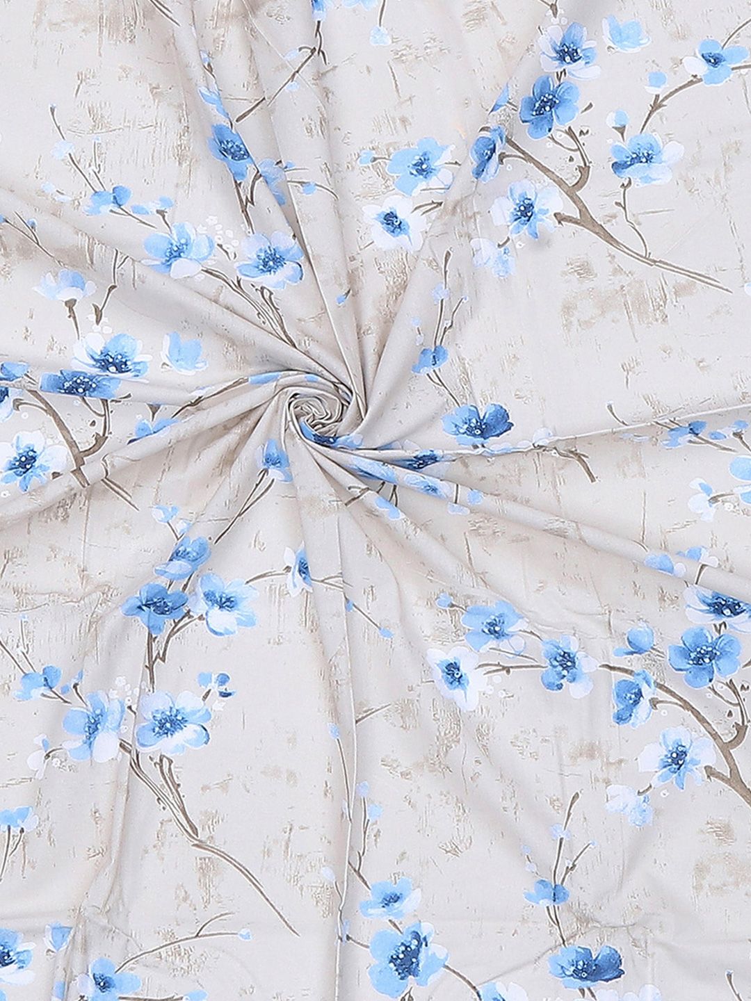 Monte Carlo Blue Floral Cotton 104 TC Single Bedsheet with 1 Pillow Covers- 2.24mx1.52m
