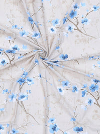 Monte Carlo Blue Floral Cotton 104 TC Single Bedsheet with 1 Pillow Covers- 2.24mx1.52m