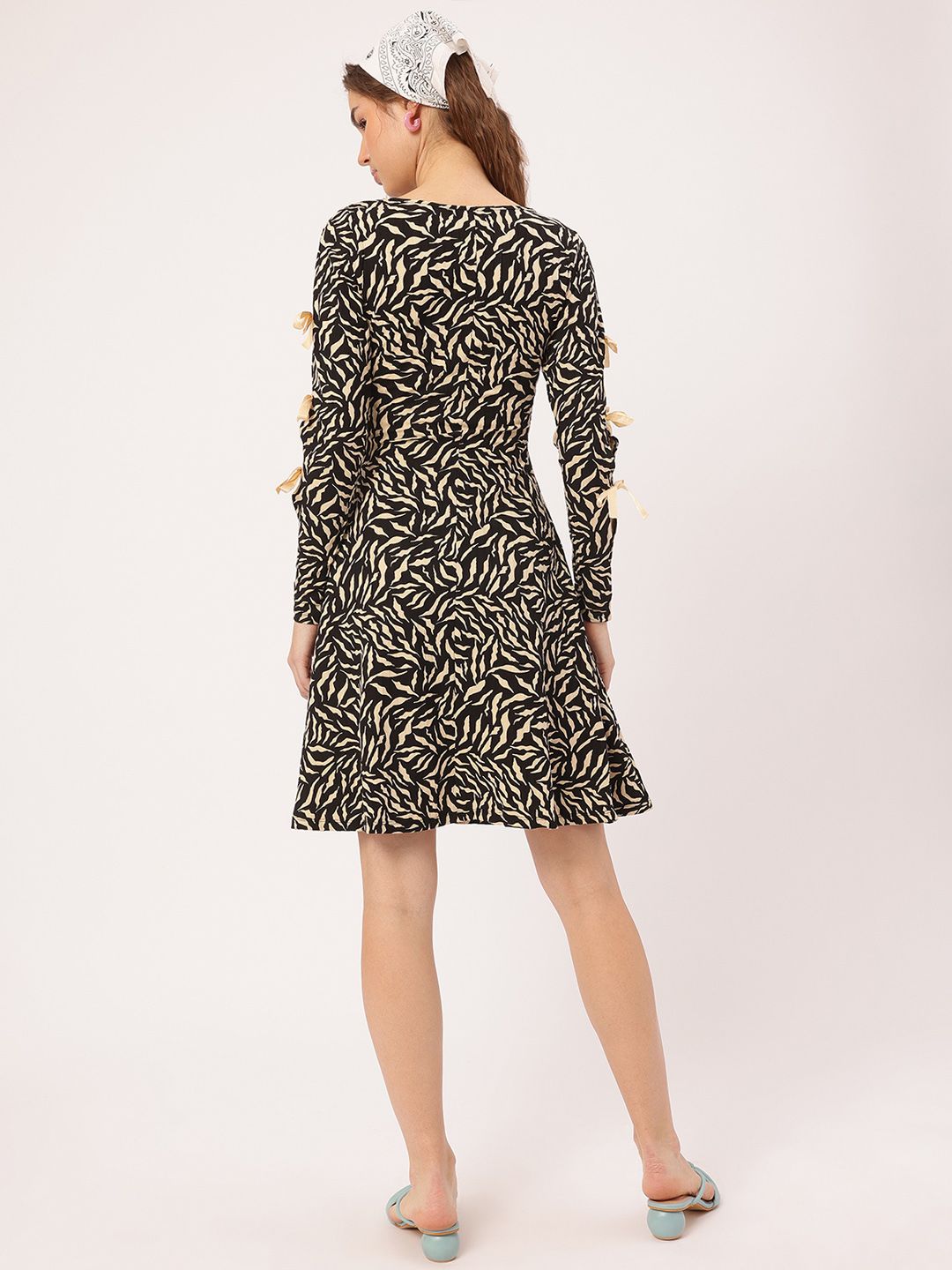 DressBerry Edgy Kawaii Ribbon Trim Animal Print A-Line Dress