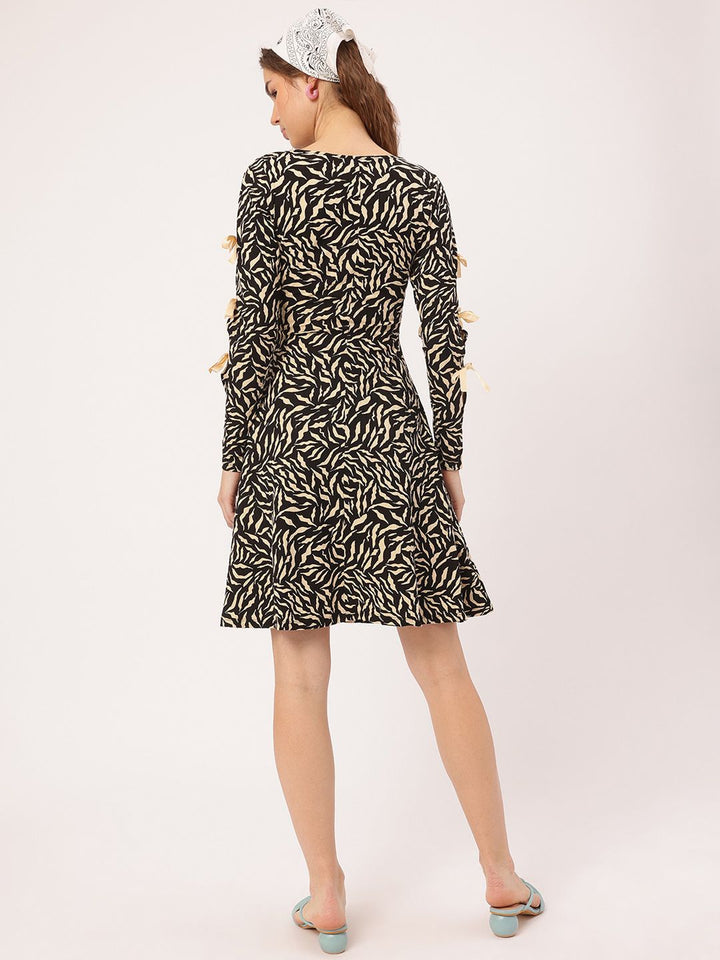 DressBerry Edgy Kawaii Ribbon Trim Animal Print A-Line Dress