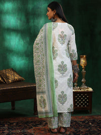 Libas Floral Printed Gotta Patti Pure Cotton Straight Kurta with Trousers & Dupatta