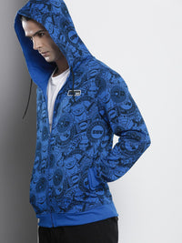 The Indian Garage Co Men Blue Printed Hooded Sweatshirt