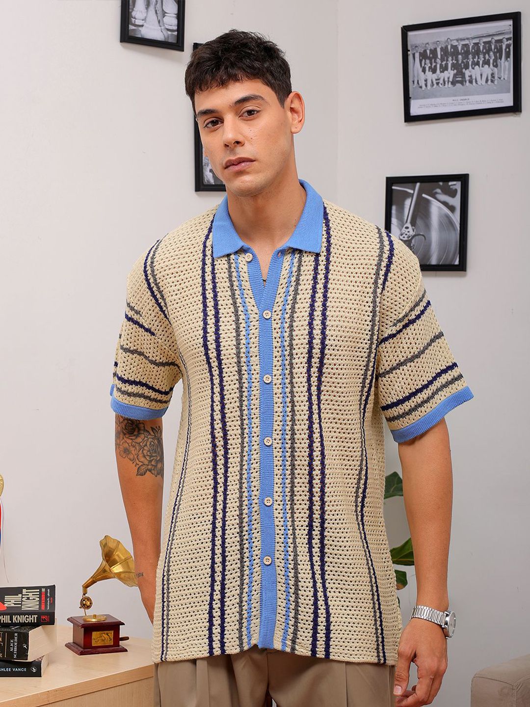 The Indian Garage Co Self Design Spread Collar Relaxed Fit Shirt