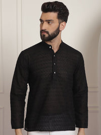 SOJANYA Lelaki Black Chikankari Sulam Kurta Lurus