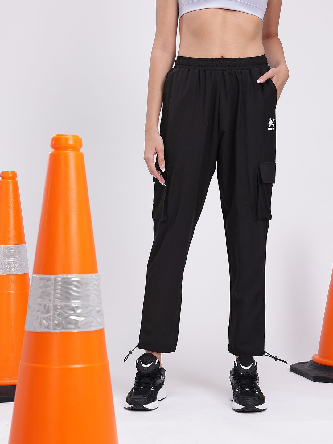 HRX by Hrithik Roshan Women Mid-Rise Cropped Lifestyle Cargos with Toggle Hem