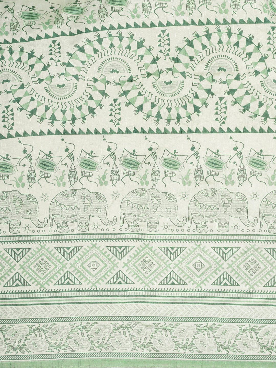 Saree mall Sea Green & White Ethnic Motifs Block Print Sarees