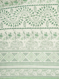 Saree mall Sea Green & White Ethnic Motifs Block Print Sarees