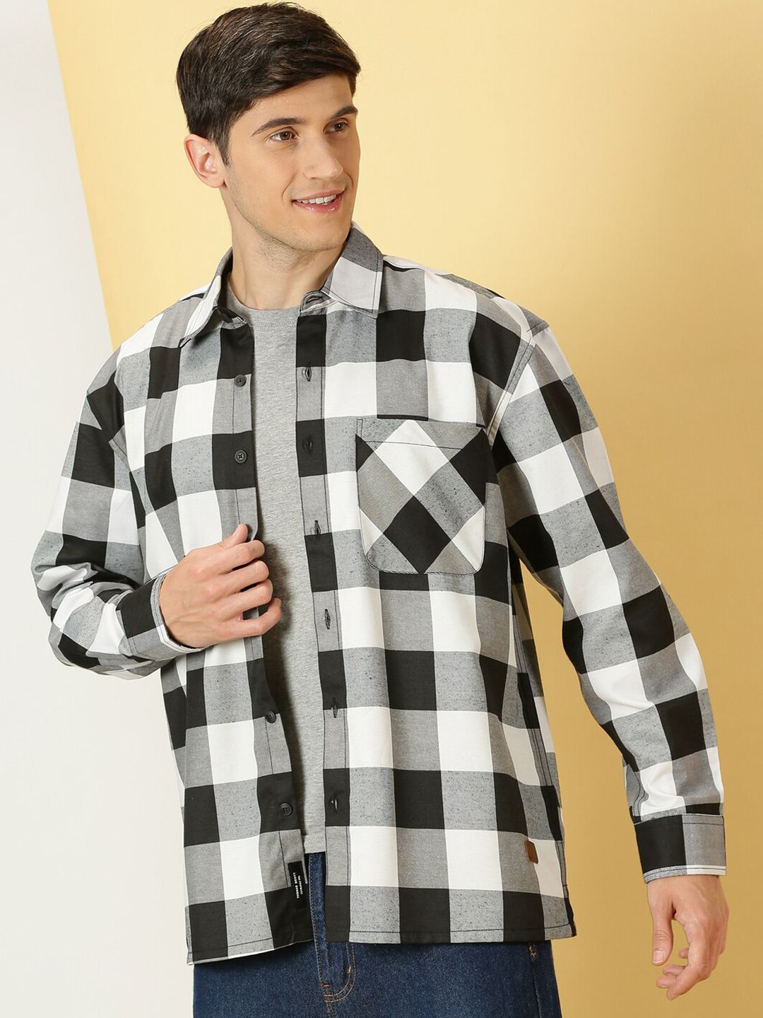 Thomas Scott Smart Buffalo Checked Cotton Oversized Casual Shacket