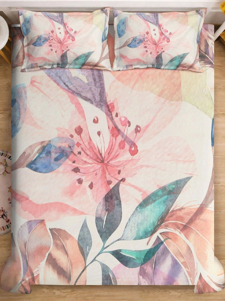 Myntra Elegant Homes White & Pink Floral 400 TC King Bedsheet with 2 Pillow Covers