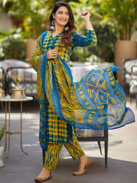 KALINI Women Printed Regular Thread Work Kurta with Trousers & With Dupatta