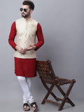 SOJANYA Kurta Kapas Tulen Sulaman Bunga Dengan Piyama & Jaket Nehru