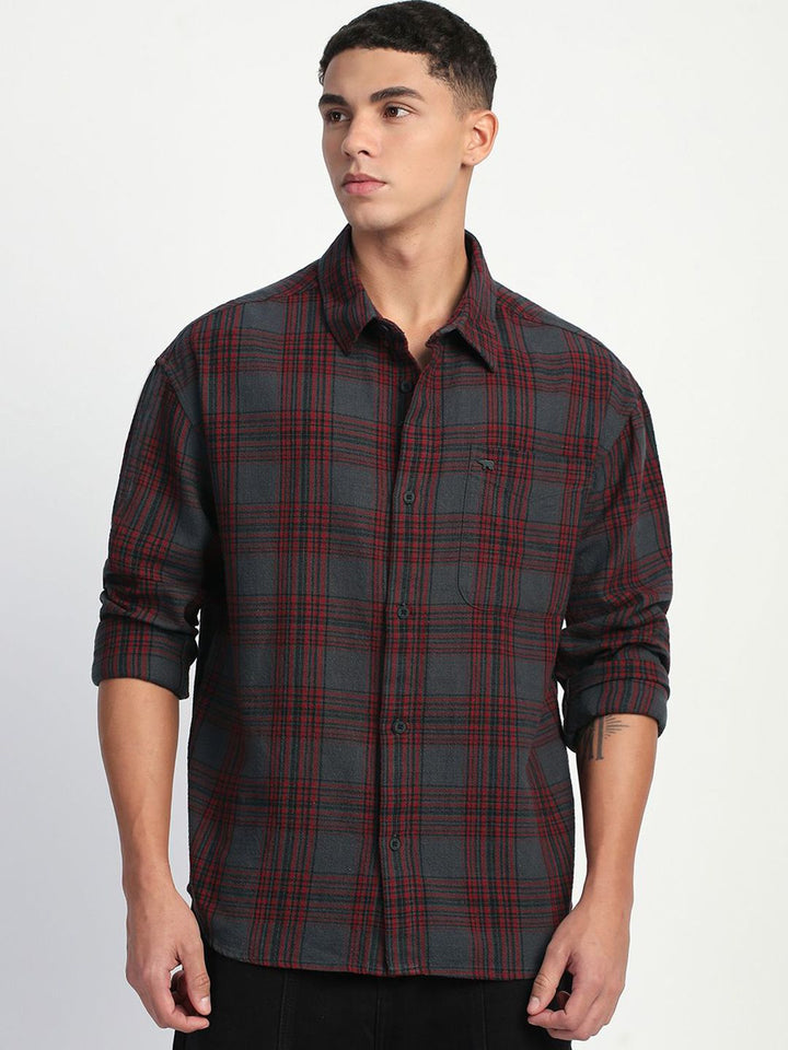 THE BEAR HOUSE Men Tartan Checks Opaque Cotton Relaxed Fit Casual Shirt