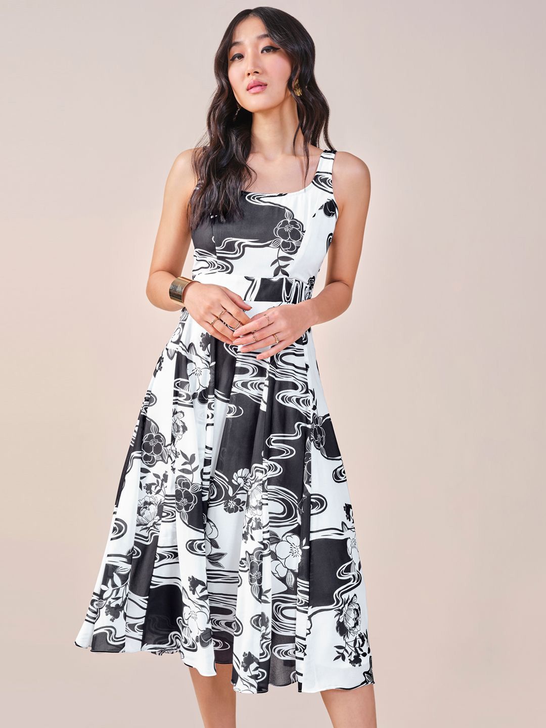 AND Floral Print Fit & Flare Midi Dress
