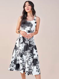 AND Floral Print Fit & Flare Midi Dress