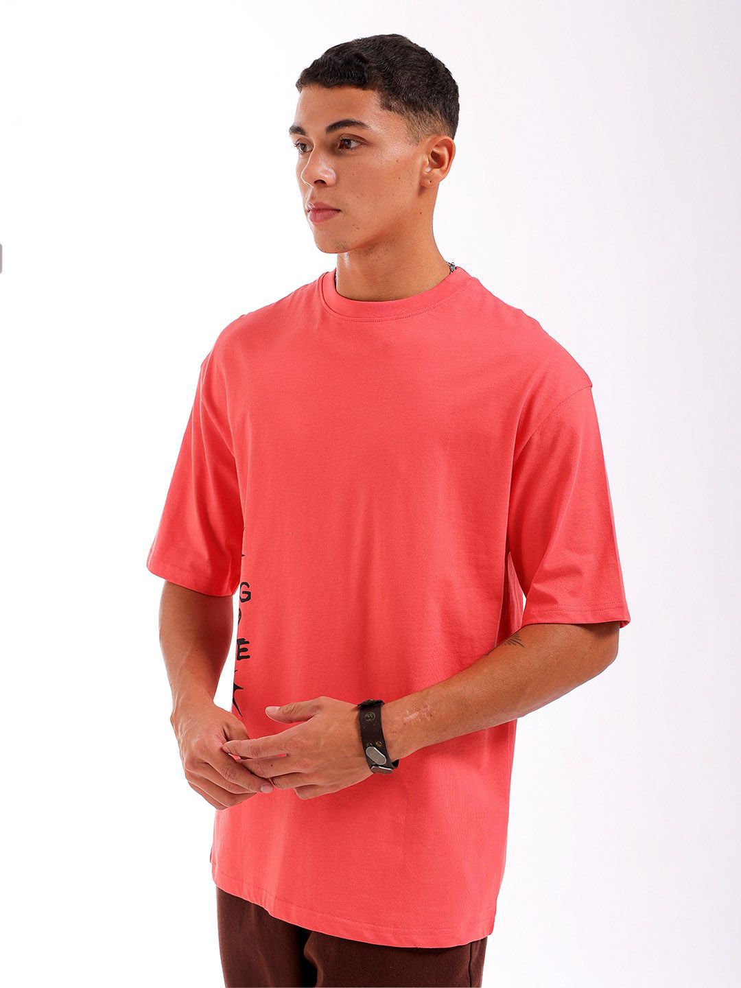 The Indian Garage Co Men Back Printed Boxy Oversized Round Neck T-shirt