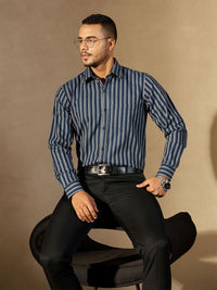 DENNISON Men Vertical Stripes Spread Collar Long Slevees Casual Shirt