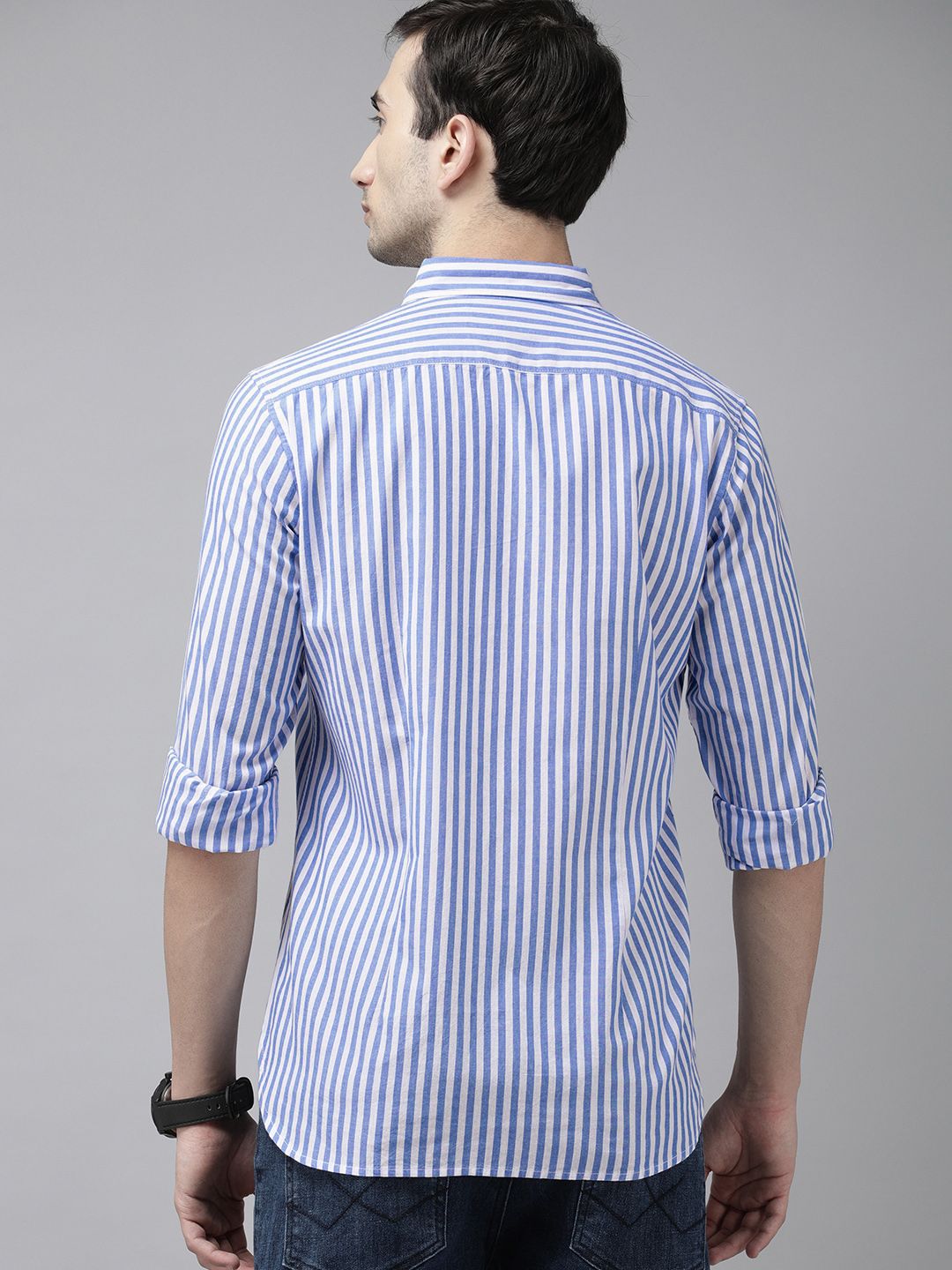 THE BEAR HOUSE Men Blue Slim Fit Bengal Stripes Casual Shirt