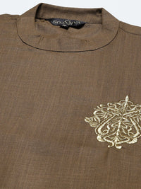 SOJANYA Men Olive Green & Golden Pure Cotton Thread Work Kurta