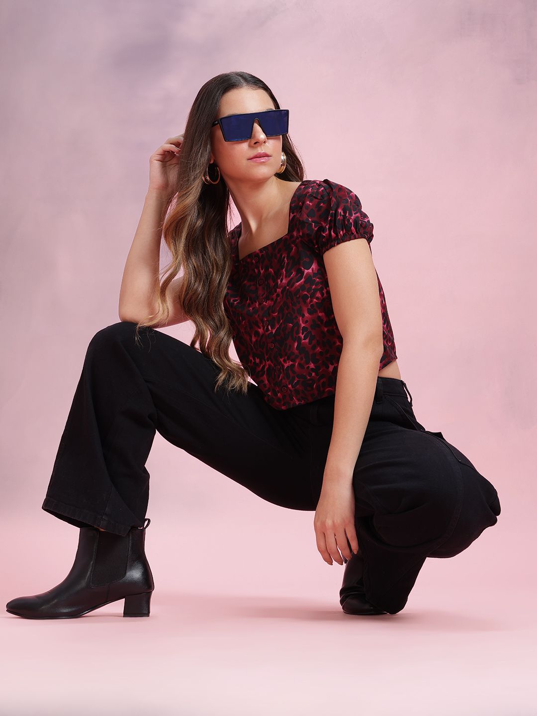 DressBerry Animal Print Puff Sleeve Top