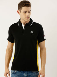 Being Human Clothing Men Black Solid Polo Collar Pure Cotton T-shirt with Side Stripes
