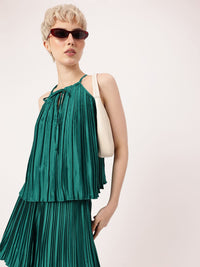 DressBerry Delightful Grace Accordion Pleats Tie-Up Neck Top With Flared Shorts Co-Ords