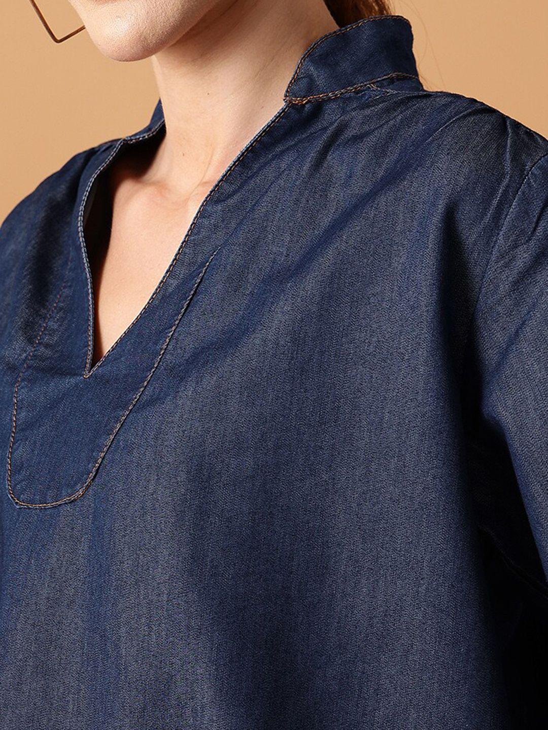 STREET 9 Puff Sleeved Cotton Denim Top