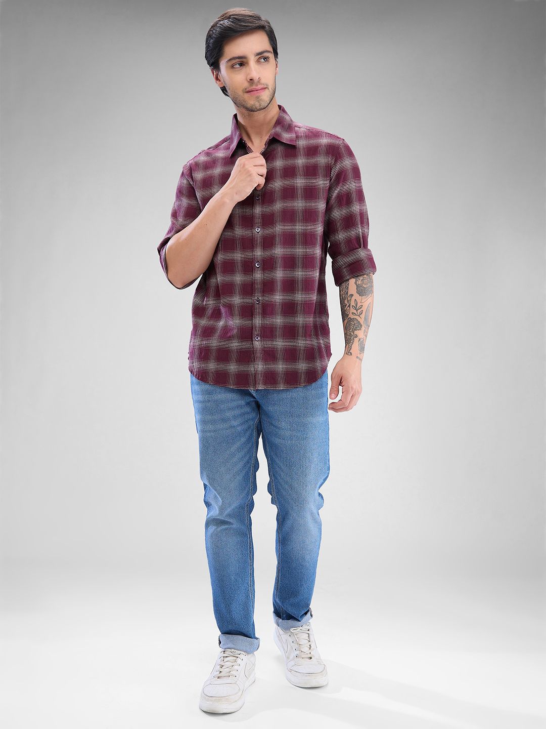 SPYKAR Men Slim Fit Tartan Checks Opaque Checked Casual Shirt