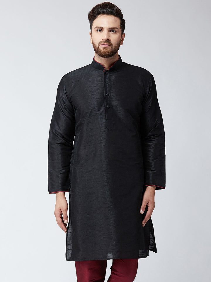 SOJANYA Men Black Solid Straight Kurta