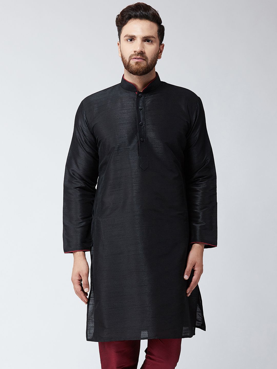 SOJANYA Men Black Solid Straight Kurta