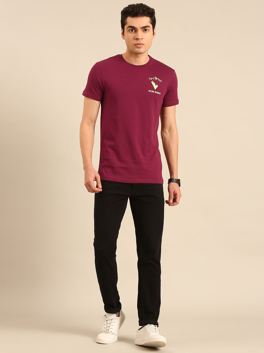 Being Human Pure Cotton T-shirt with Minimal Print