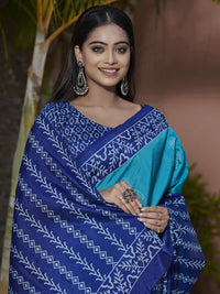 Saree mall Blue & White Ethnic Motifs Printed Art Silk Bagh Sarees