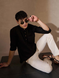 DENNISON Lelaki Black Cotton Kurta