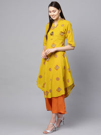 SOJANYA Kurta A-Line Printed Mustard Kuning & Jingga Wanita