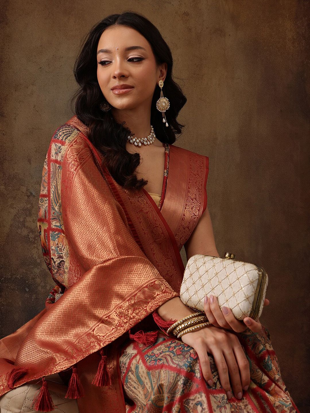 Silk Land Kanjeewaram Art Silk Zari Woven Digital Print saree