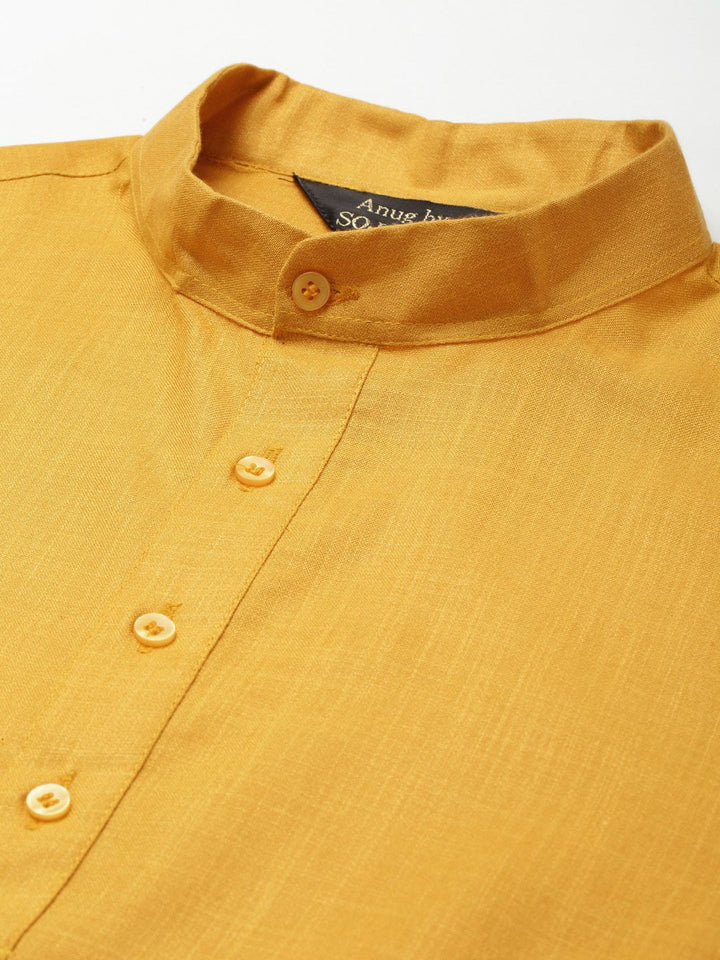 Anug by SOJANYA Men Mustard Yellow Mandarin Collar Short Kurta
