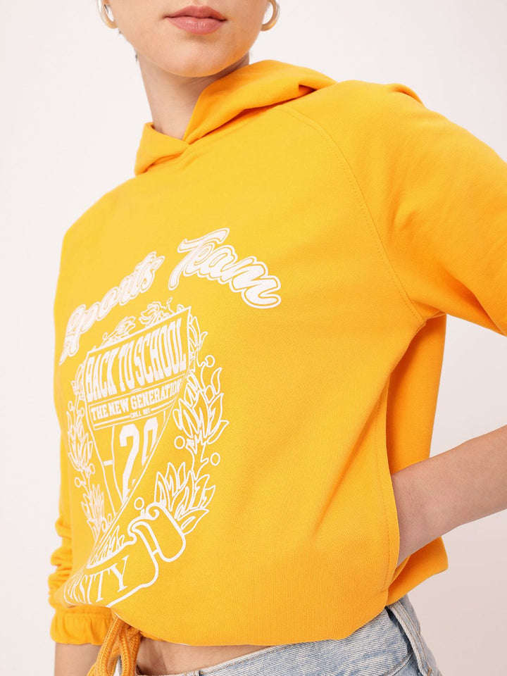 DressBerry Sporty Vibe Printed Relaxed Fit Cotton Terry Hooded Sweatshirt