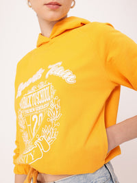 DressBerry Sporty Vibe Printed Relaxed Fit Cotton Terry Hooded Sweatshirt