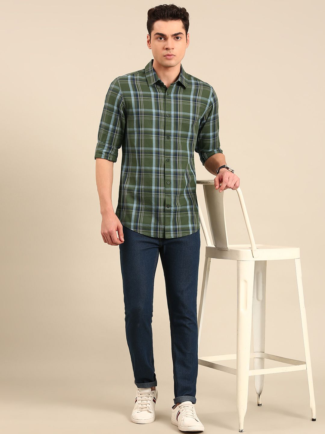 Being Human Pure Cotton Slim Fit Opaque Checked Casual Shirt