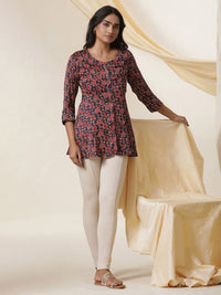 W Floral Printed Round Neck A-Line Top