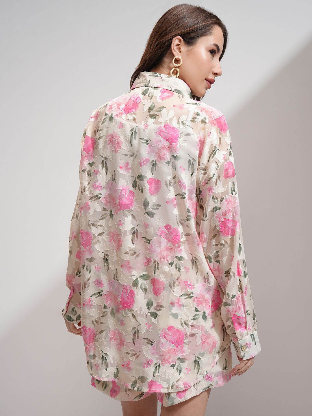 ESPYR By Tokyo Talkies Women Textured Jacquard Shirt Shorts Co-Ord Set