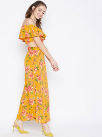 Berrylush Women Yellow & Red Floral Print Two-Piece Dress