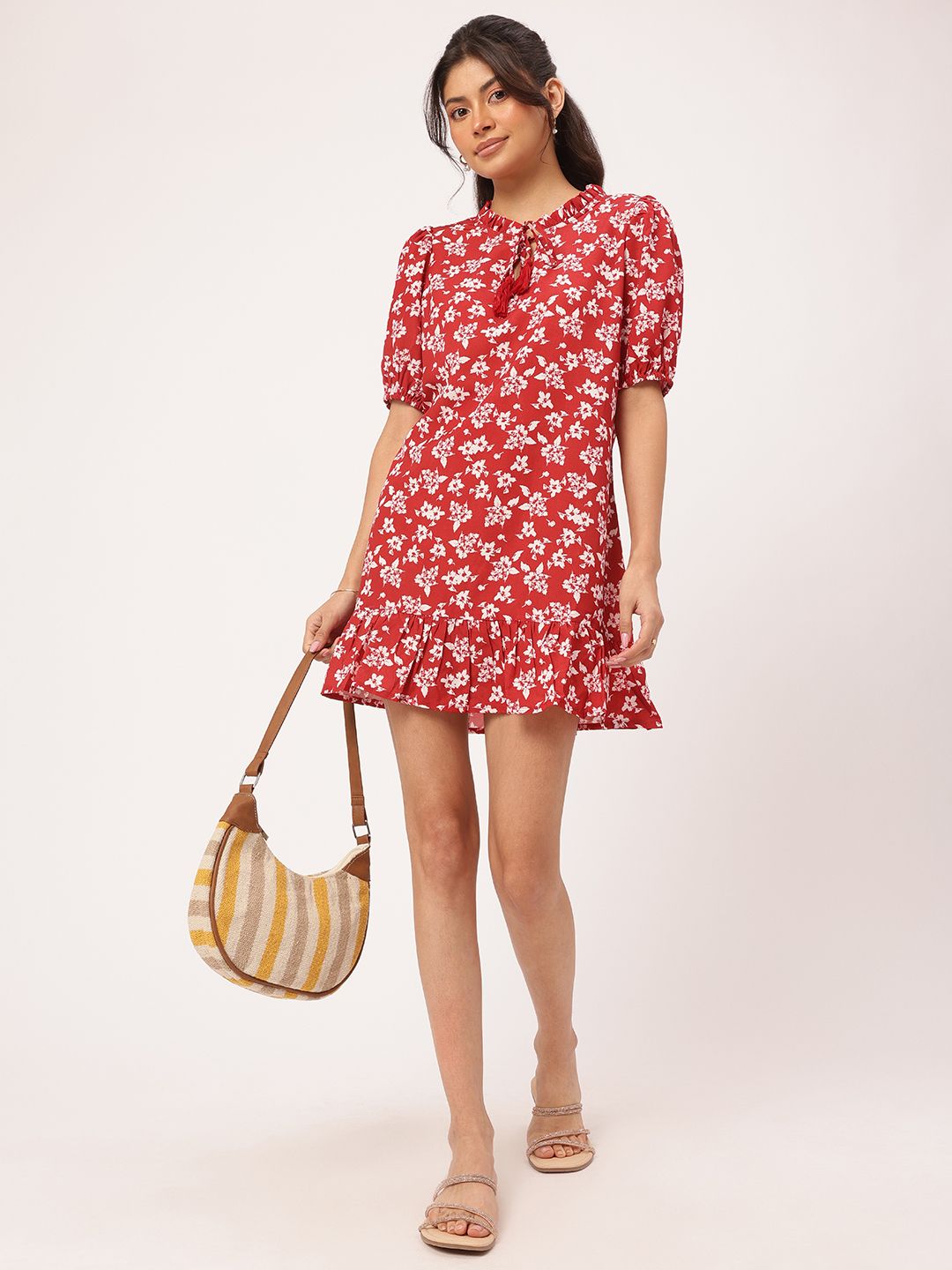 DressBerry Spring Romantics Floral Print Tie-Up Neck Mini Sheath Dress