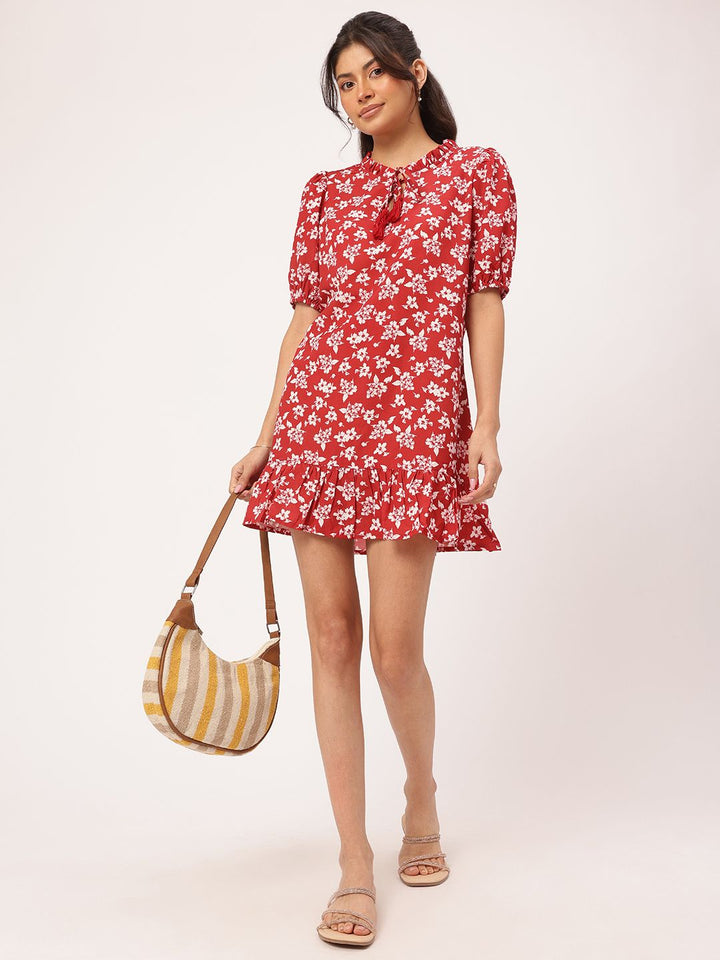 DressBerry Spring Romantics Floral Print Tie-Up Neck Mini Sheath Dress